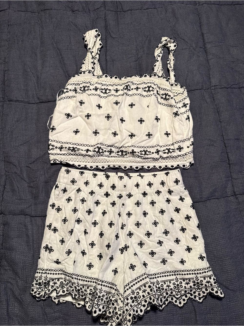 Abercrombie & Fitch White Two-Piece Set with Black Embroidery